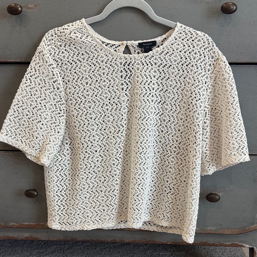 Halogen Cream Crochet Short Sleeve Boxy Top